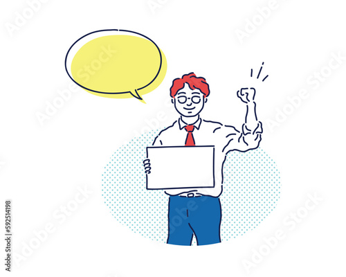 Wallpaper Mural Business person illustration of a male employee in a cheering pose holding a white board Torontodigital.ca