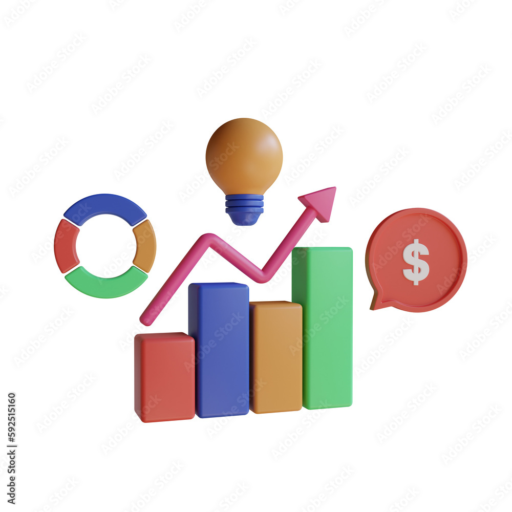 3d illustration, Icon of business development and investment 3d illustration, Icon of business development and investment