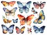 Hand drawn watercolor butterflies set isolated on white background with design elements. generative ai