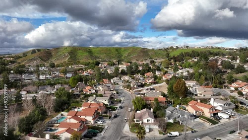 Santa Clarita California city neighbourhood suburbs aerial view on cloudy blue sky day photo