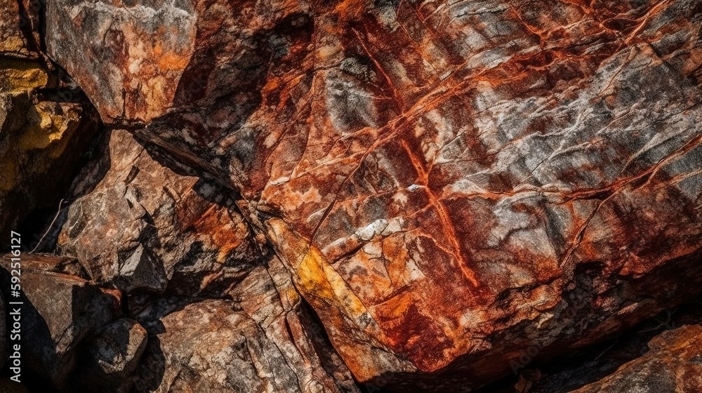 Dark red orange brown rock texture with cracks. Close-up. Rough mountain surface. Stone granite background for design. Nature.
