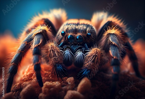 A close-up of a downy tarantula seen in extraordinary detail. AI generation. Generative AI