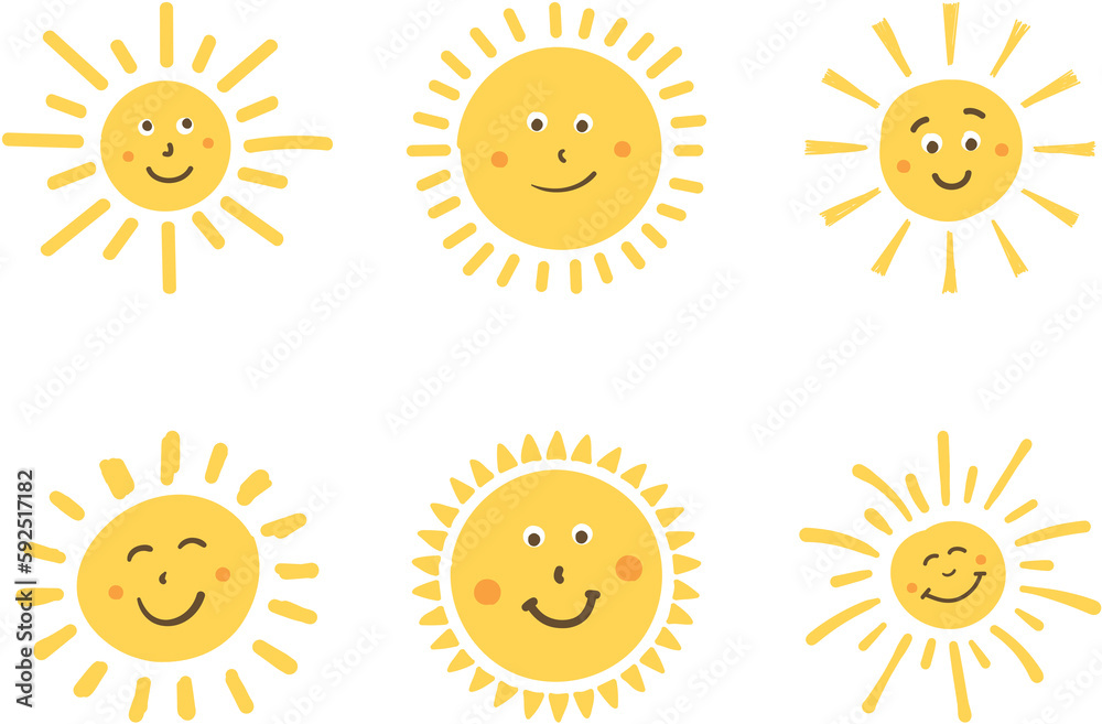 Cute handdrawn smiling suns Cute handdrawn smiling suns