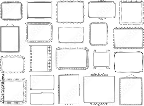 Set of hand drawn doodle frames, horizontal, vertical and square frames