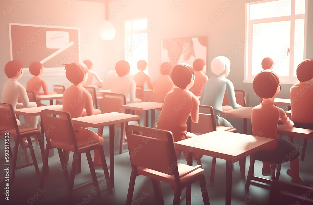 Children sitting on desks in class, in the style of moody color schemes, Generative Ai Children sitting on desks in class, in the style of moody color schemes, Generative Ai