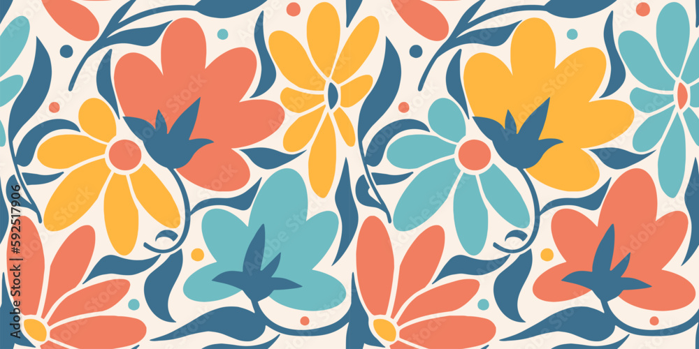 Seamless Colorful Doodle Pattern. Vector Background With Flowers