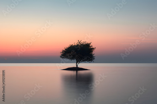 tree on the lake Generative ai © TASMAGORIA