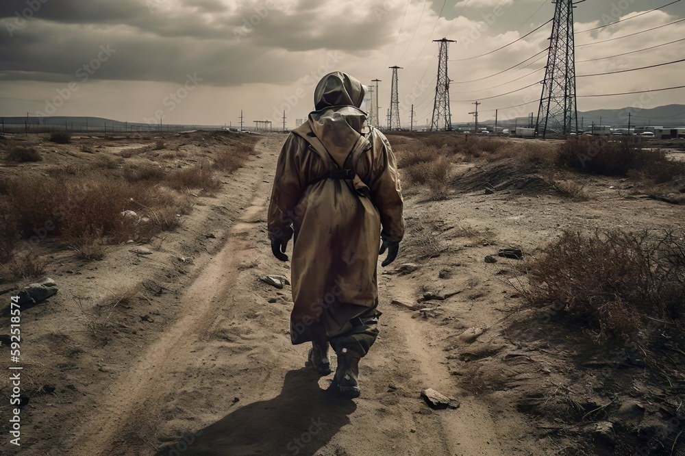 A Lone Figure Walking Down A Desolate Road In A Post Apocalyptic World