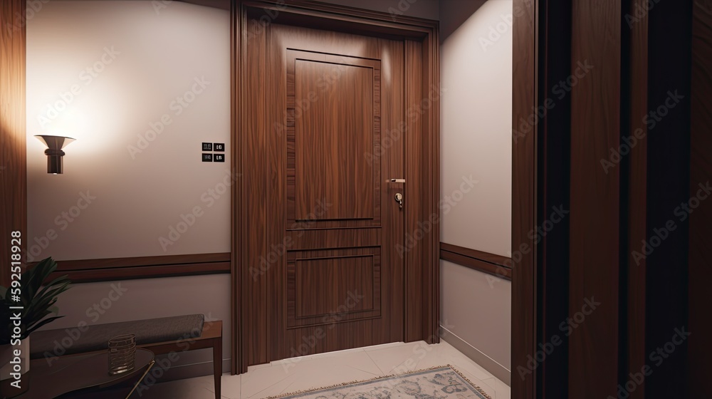 Modern wooden entrance door for the natural effect so you always come home warmly. Generative AI Technology Modern wooden entrance door for the natural effect so you always come home warmly. Generative AI Technology