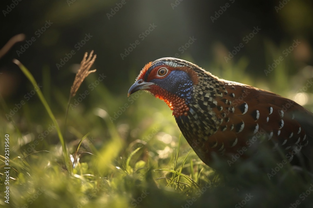 portrait of a pheasant in the forest grass portrait of a pheasant in the forest grass