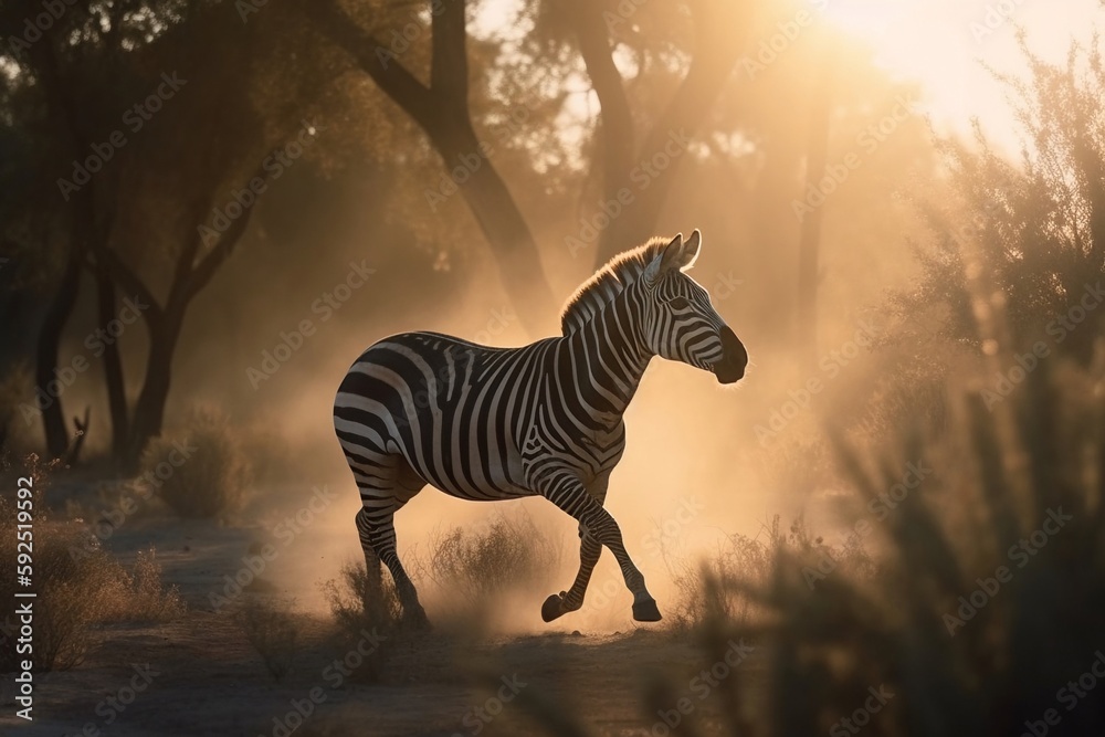 Fototapeta premium zebras running in the forest