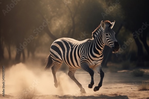 zebras running in the forest