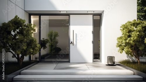 White wooden entrance door for a clean and luxurious effect to be the envy of everyone. Generative AI Technology 