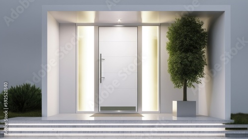 White wooden entrance door for a clean and luxurious effect to be the envy of everyone. Generative AI Technology  © Dniel