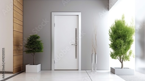 White wooden entrance door for a clean and luxurious effect to be the envy of everyone photo