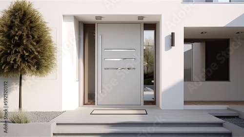 Stampa su tela White wooden entrance door for a clean and luxurious effect to be the envy of ev