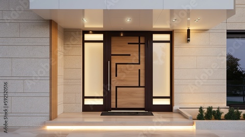 Fotografia White wooden entrance door for a clean and luxurious effect to be the envy of ev