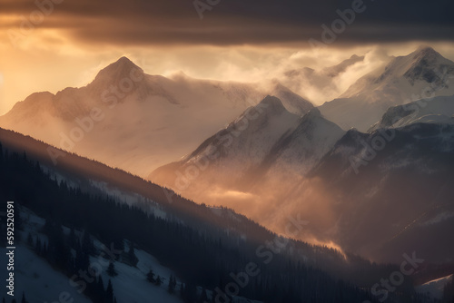 sunset in the mountains Generative AI