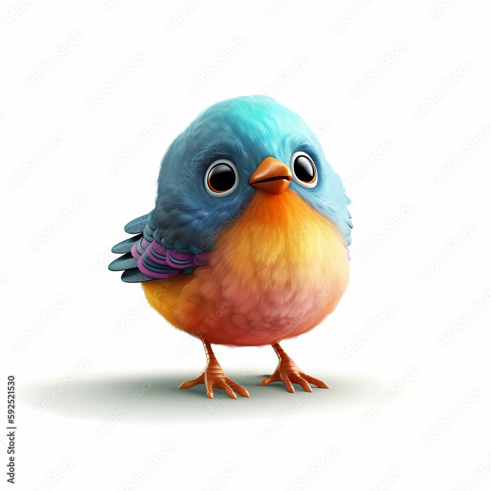 Bird white background, cute, 3D, cartoon, Generative AI, animal Bird white background, cute, 3D, cartoon, Generative AI, animal