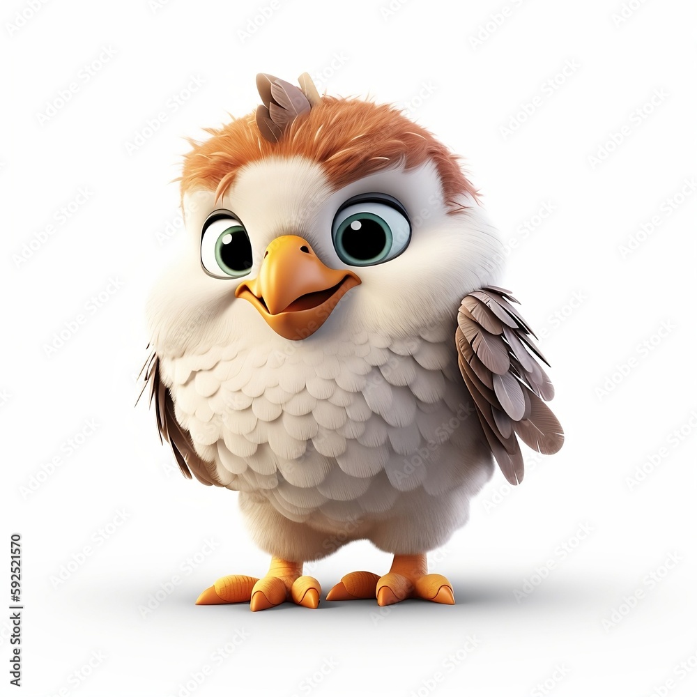 Eagle white background, cute, 3D, cartoon, Generative AI, animal