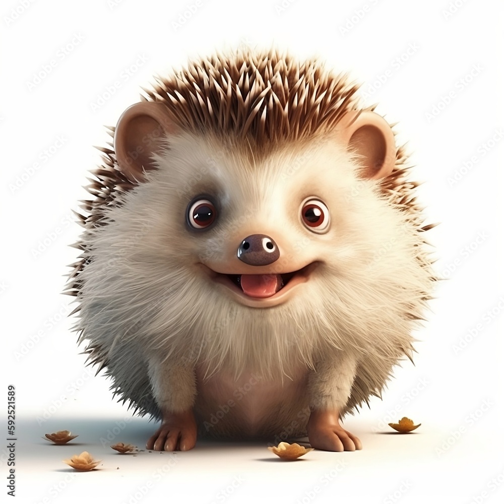 Fototapeta premium hedgehog white background, cute, 3D, cartoon, Generative AI, animal