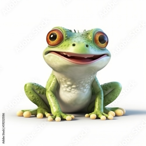 green frog isolated on white background  cute  3D  cartoon  Generative AI  animal