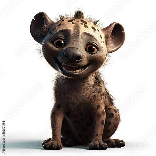 Hyena white background, cute, 3D, cartoon, Generative AI, animal