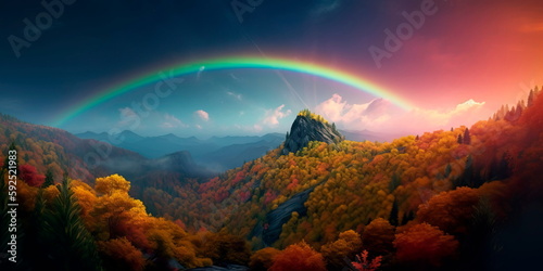 mystical landscape with a rainbow-colored aurora borealis lighting up the sky Generative AI © Лилия Захарчук