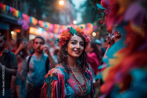 vibrant street parade with colorful floats and performers celebrating Kurban-bayram .Generative AI