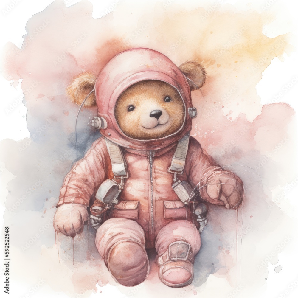 Watercolor cute teddy bear with hot air balloon in the sky Generative ...