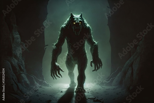 creepy monster werewolf from nightmares. Generative AI illustration photo