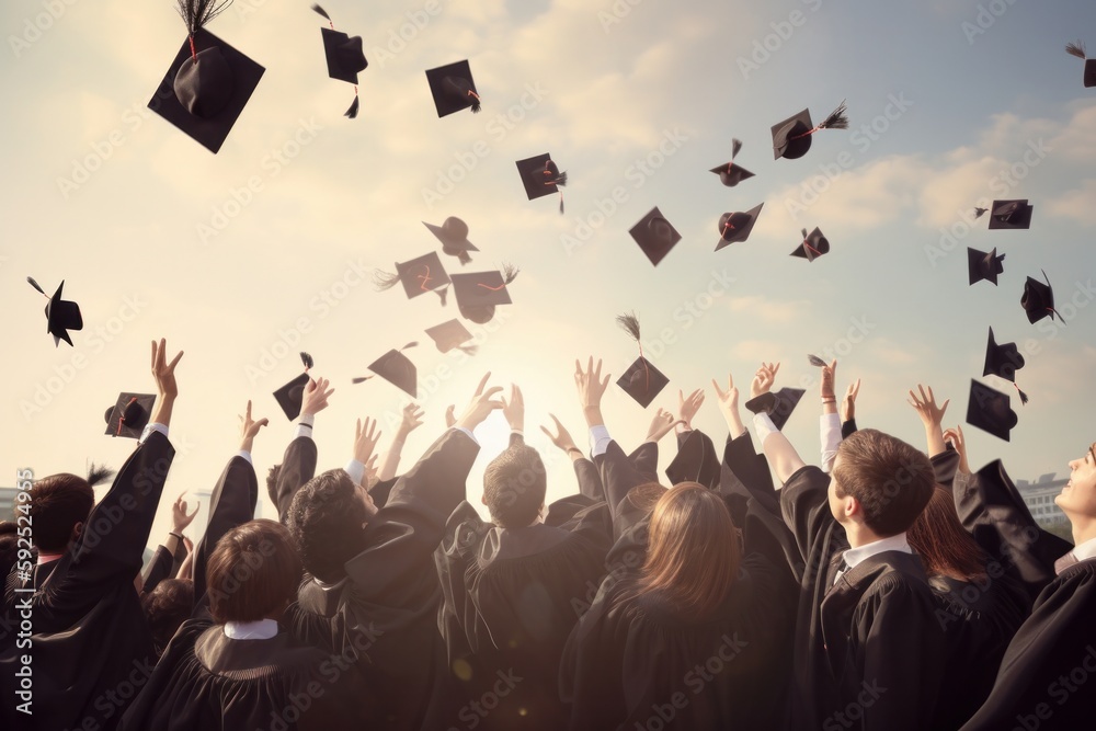 Students throwing their hats in the air during graduation ceremony