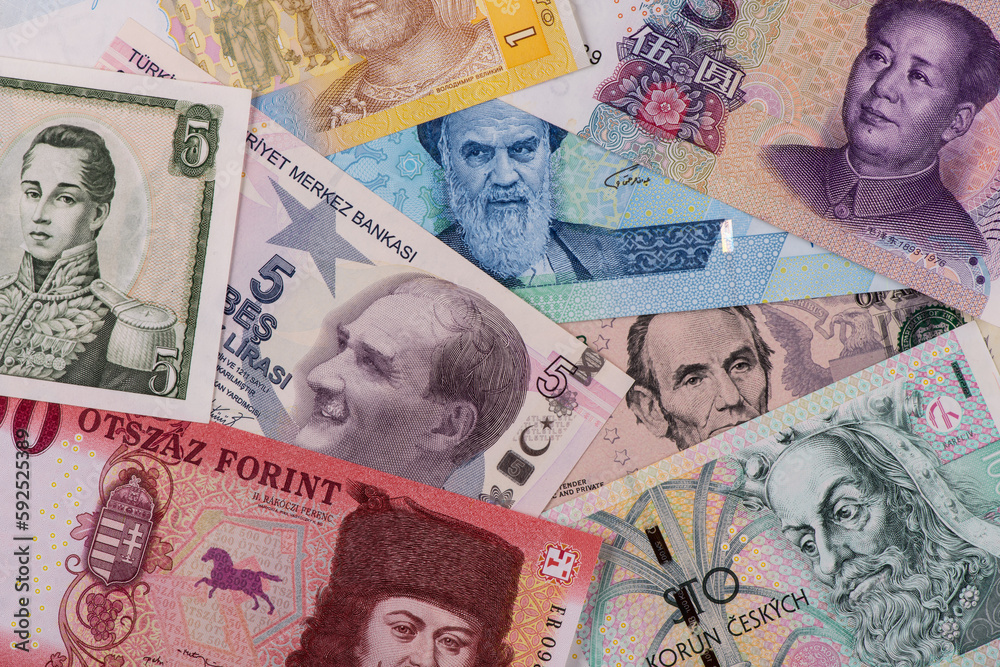 Obraz premium Conceptual plot about currencies of different countries of the world
