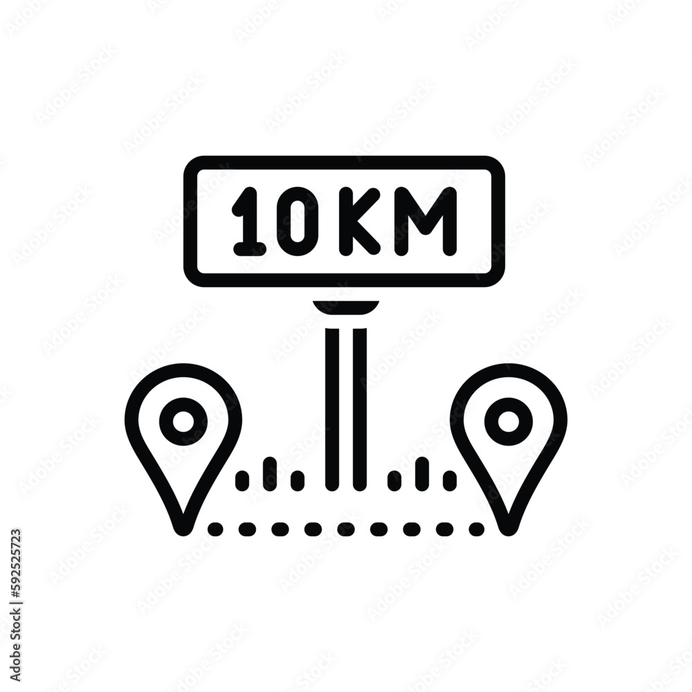 Black line icon for km location  - obrazy, fototapety, plakaty 