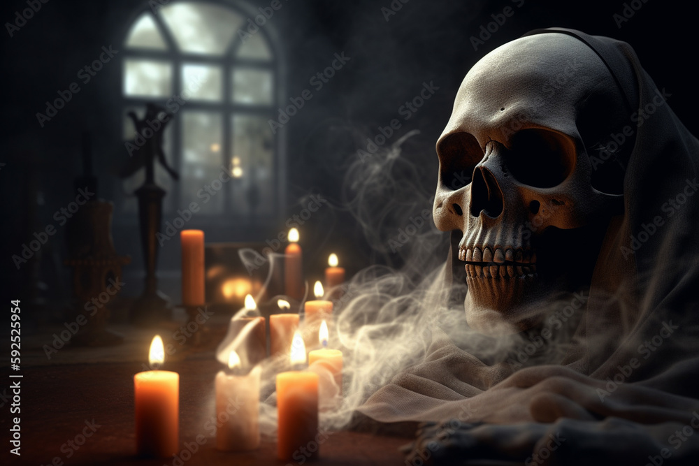 Grim reaper in haunted, creepy house. Generative ai Grim reaper in haunted, creepy house. Generative ai