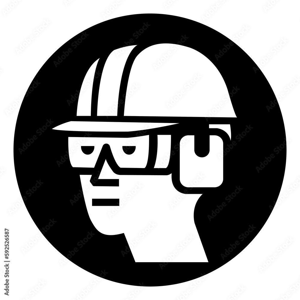 Wear Hard Hat, Chemical Goggles and Ear Muffs Symbol Sign ,Vector Illustration, Isolate On White Background Label. EPS10 Wear Hard Hat, Chemical Goggles and Ear Muffs Symbol Sign ,Vector Illustration, Isolate On White Background Label. EPS10