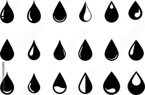 Water Drop set icons isolated on white background. Drop in multiple shapes and styles. Water save concept.