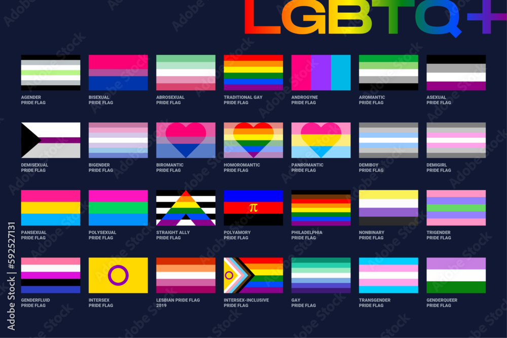 LGBT sexual identity pride flags gender collection. Flag of gay, lesbian, transgender, bisexual. Vector Illustration
