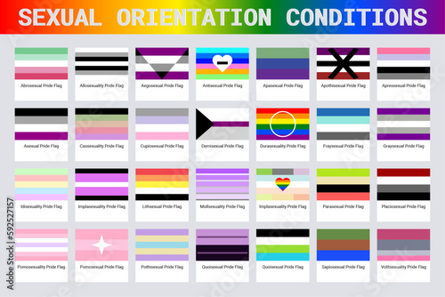 LGBT sexual identity pride flags gender collection. Flag of gay, lesbian, transgender, bisexual. Vector Illustration