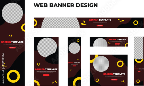 set of modern business web banners in standard size with a place for photos. Business ad banner cover header background for website design, Social media cover ads banner template.