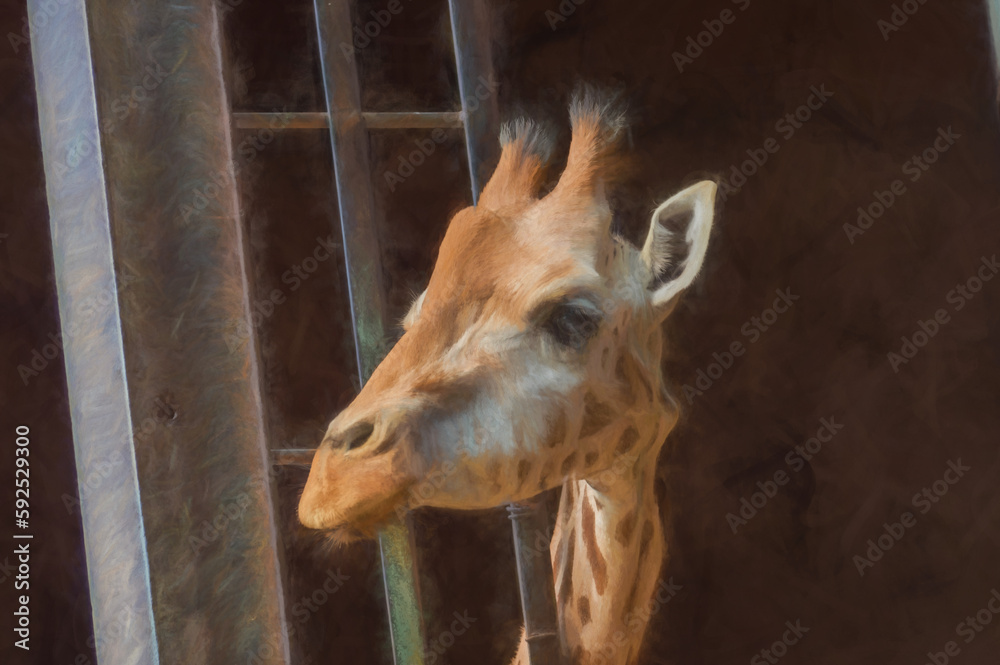 Naklejka premium Digital painting of a portrait of a giraffe.