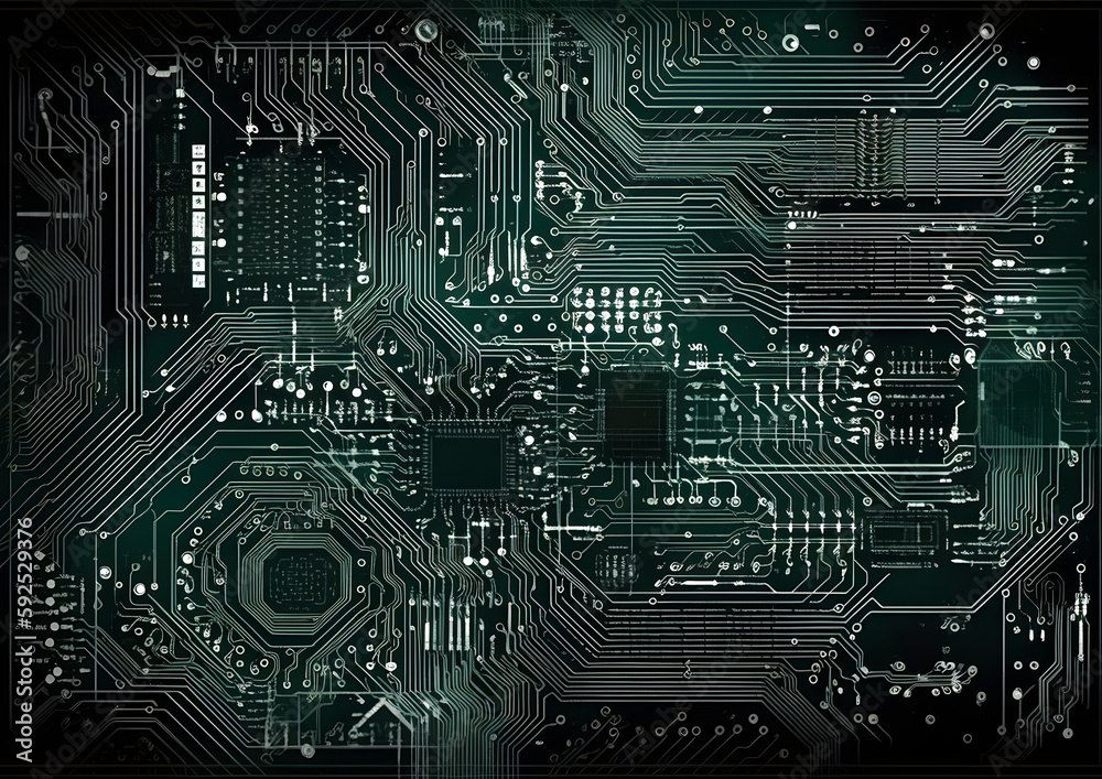Electronic circuit board background, CPU chip on Motherboard, Generative AI