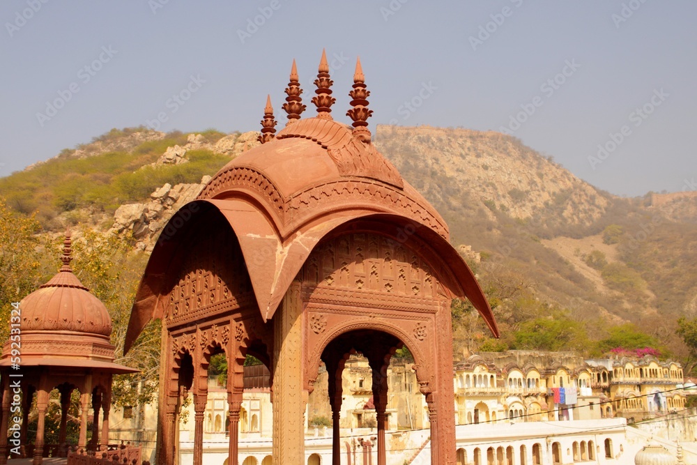 Fototapeta premium City palace and lake (green pond) in Alwar. Rajasthan, India