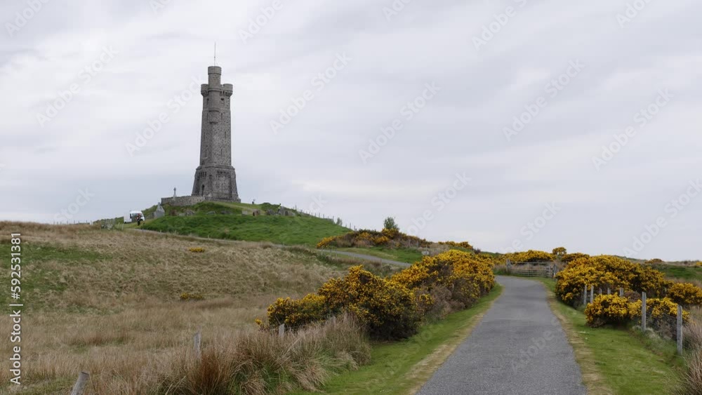 Shot of the war memorial monument in Stornoway on the Isle of Lewis, part of the Outer Hebrides of Scotland. Filmed on remembrance day, also known as poppy day. Shot of the war memorial monument in Stornoway on the Isle of Lewis, part of the Outer Hebrides of Scotland. Filmed on remembrance day, also known as poppy day.