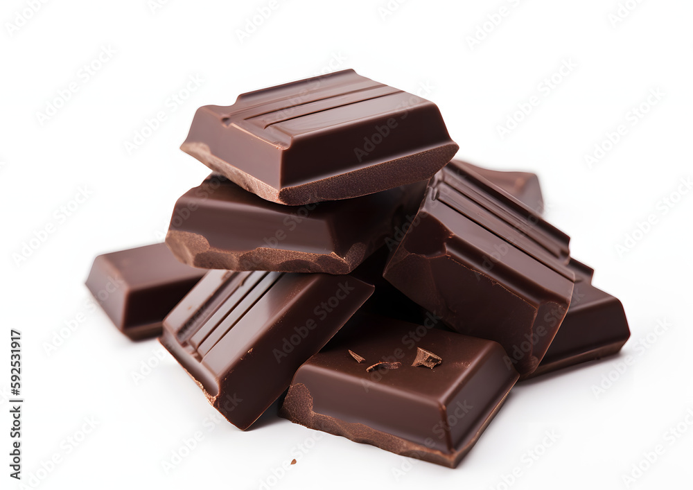 Chocolate pieces isolated on white, Generative AI Chocolate pieces isolated on white, Generative AI