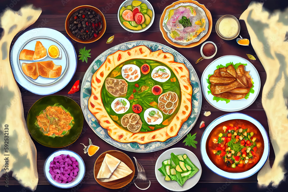 Georgian lavash and shawarma ingredients. Cooking concept. Generative Ai Georgian lavash and shawarma ingredients. Cooking concept. Generative Ai