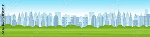 Green Park. Public Park. City Park Background. Vector Illustration.