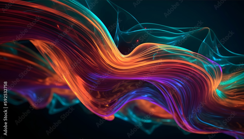 Abstract neon wave background, lines, and bokeh lights. Data transfer concept. Digital wallpaper, Generative AI Abstract neon wave background, lines, and bokeh lights. Data transfer concept. Digital wallpaper, Generative AI