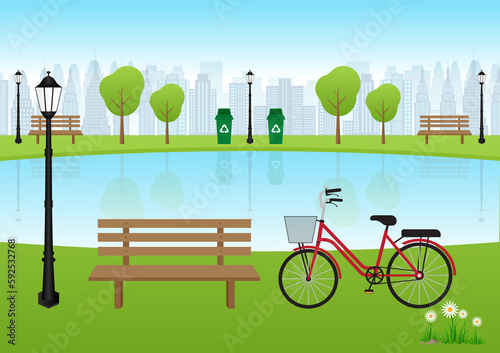 Green Park. Public Park. City Park Background. Vector Illustration.