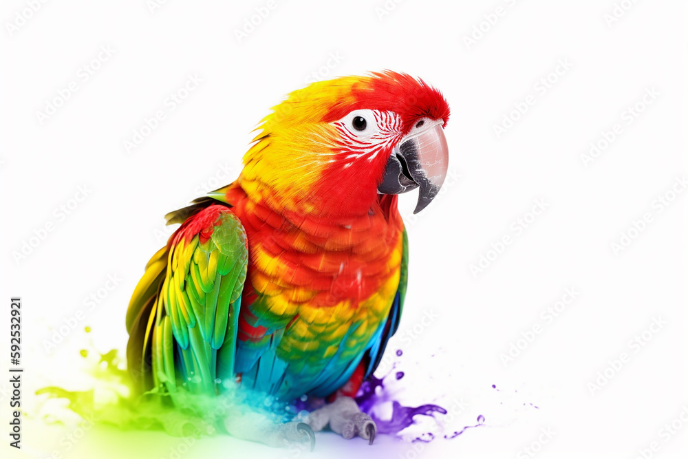 Fototapeta premium Beautiful colorful parrot portrait. Isolated on white. Generative Ai